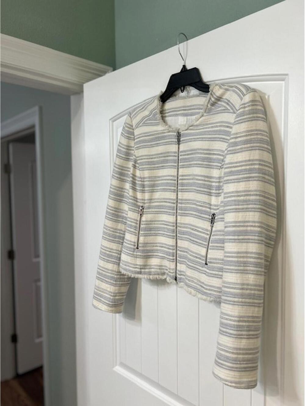 Joie Striped Cotton Fringe Jacket Size Small Versatile & Comfortable-Zipper